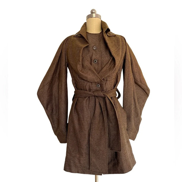 Unique designer rare ZSEGA 100% wool balloon sleeves lagenlook jacket coat S - Picture 6 of 16